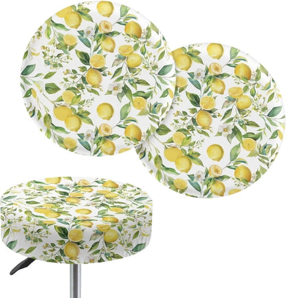 Yellow Lemon Stretch Round Stool Covers with Elastic Bands, Stretchable Anti-Wrinkle Chair Seat Stool Cushion Slipcovers for Home Dining Room Christmas Decor