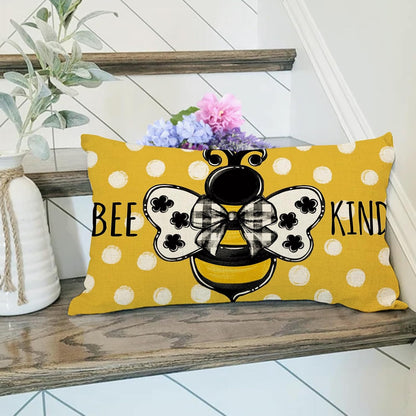 Fahrendom Spring Honey Bee Kind Lumbar Decorative Rectangle Pillow Cover 12 x 20, Summer Bumble Bee Yellow Porch Patio Outdoor Pillowcase, Polka Dots Seasonal Sofa Couch Cushion Case Home Decor