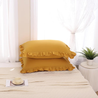 Merryword Mustard Yellow Pillowcases King Pillowcases Set of 2 Ruffle Pillow Shams Cute Pillow Covers Solid Ruffled Fringe Design Yellow Shabby Chic Pillowcases 2 Pack
