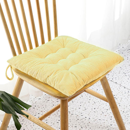 2Pack Chair Cushions for Dining Chairs 15.7"X15.7" Corduroy Chair Pads with Ties Indoor Non-Slip Square Seat Cushion for Kitchen Office Chairs Computer Desk Seat Pad, Light Yellow