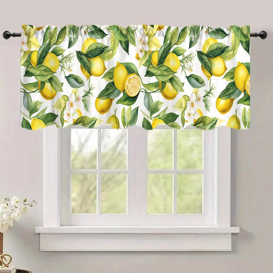 Nature Exotic Lemon Tree Branches Treatment Valance Watercolor Plant Fruit Art Window Valance with Rod Pocket for Kitchen Dining Room Window Decoration (Green)