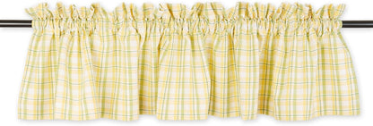 DII Window Valance Collection, 100% Cotton, Pre-Shrunk, Machine Washable, 2 Inch Curtain Rod Pocket, Single Panel, 72x14, Lemon Fresh Plaid