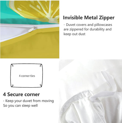 Vector Illustration Fruit Lemon Slice Microfiber Duvet Cover Set Twin (68 x 90 in) 2pcs Bedding Set for Kids Girls Boys Teens Room Decor, Ultra Soft Comforter Quilt Cover with 1 Pillow Shams, Yellow