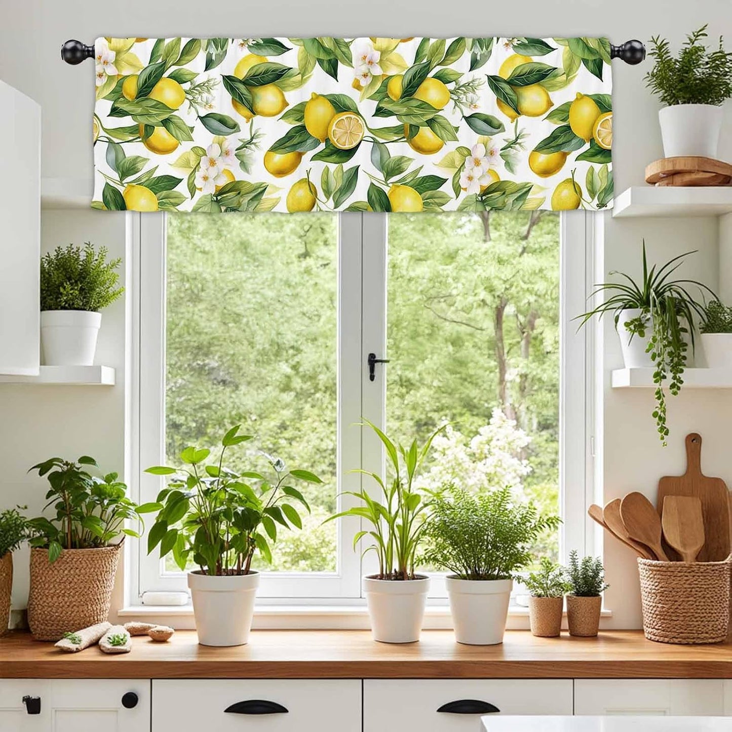 54x18 Inch Watercolor Lemon Floral Window Valance Curtain Yellow Summer Fruit Leaves Rod Pocket Short Topper Curtains Treatment Drapes 1 Panel for Kitchen Bathroom Bedroom Polyester