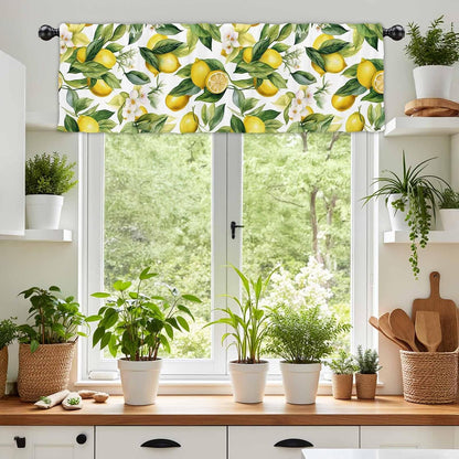 54x18 Inch Watercolor Lemon Floral Window Valance Curtain Yellow Summer Fruit Leaves Rod Pocket Short Topper Curtains Treatment Drapes 1 Panel for Kitchen Bathroom Bedroom Polyester