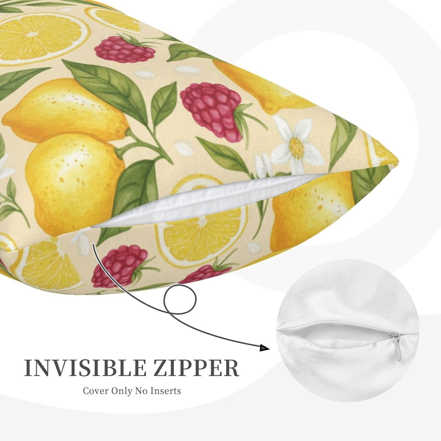 Throw Pillow Covers 14x20 Inch, Lemon Summer Fruit Both Sides Soft Decorative Rectangular Cushion Case with Zipper, Aesthetic Home Decor for Living Room Farmhouse Couch Bed Sofa Car