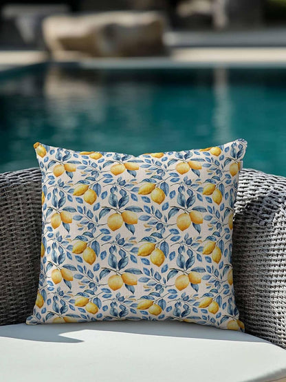1 Pack Outdoor Throw Pillow, Lemon Waterproof Pillow with Insert Included, Spring Summer Pastoral Fruit Leaf Branch Decorative Accent Cushion Sofa Pillows for Patio Porch, 18 x 18 in