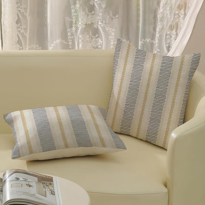 Navy Blue Pillow Covers 18x18 Inch 2 Pcs Boho Mustard Yellow Polka Dots Striped Decor Throw Pillows Modern Geometric Outdoor Farmhouse Decoration Pillowcase Linen Cushion Cover for Couch Sofa