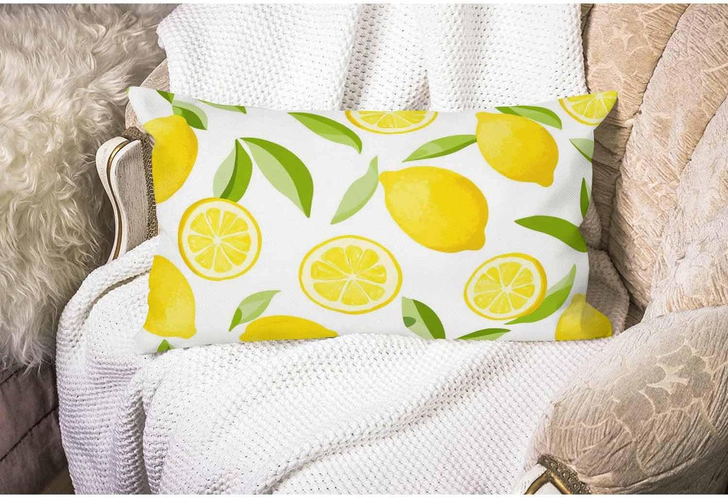 Smooffly Lemon Fruit Leaves Cotton Linen Throw Lumbar Pillow Case Cushion Cover Home Office Decorative Rectangle 12 X 20 Inches