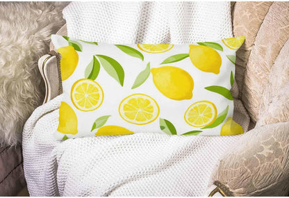 Smooffly Lemon Fruit Leaves Cotton Linen Throw Lumbar Pillow Case Cushion Cover Home Office Decorative Rectangle 12 X 20 Inches