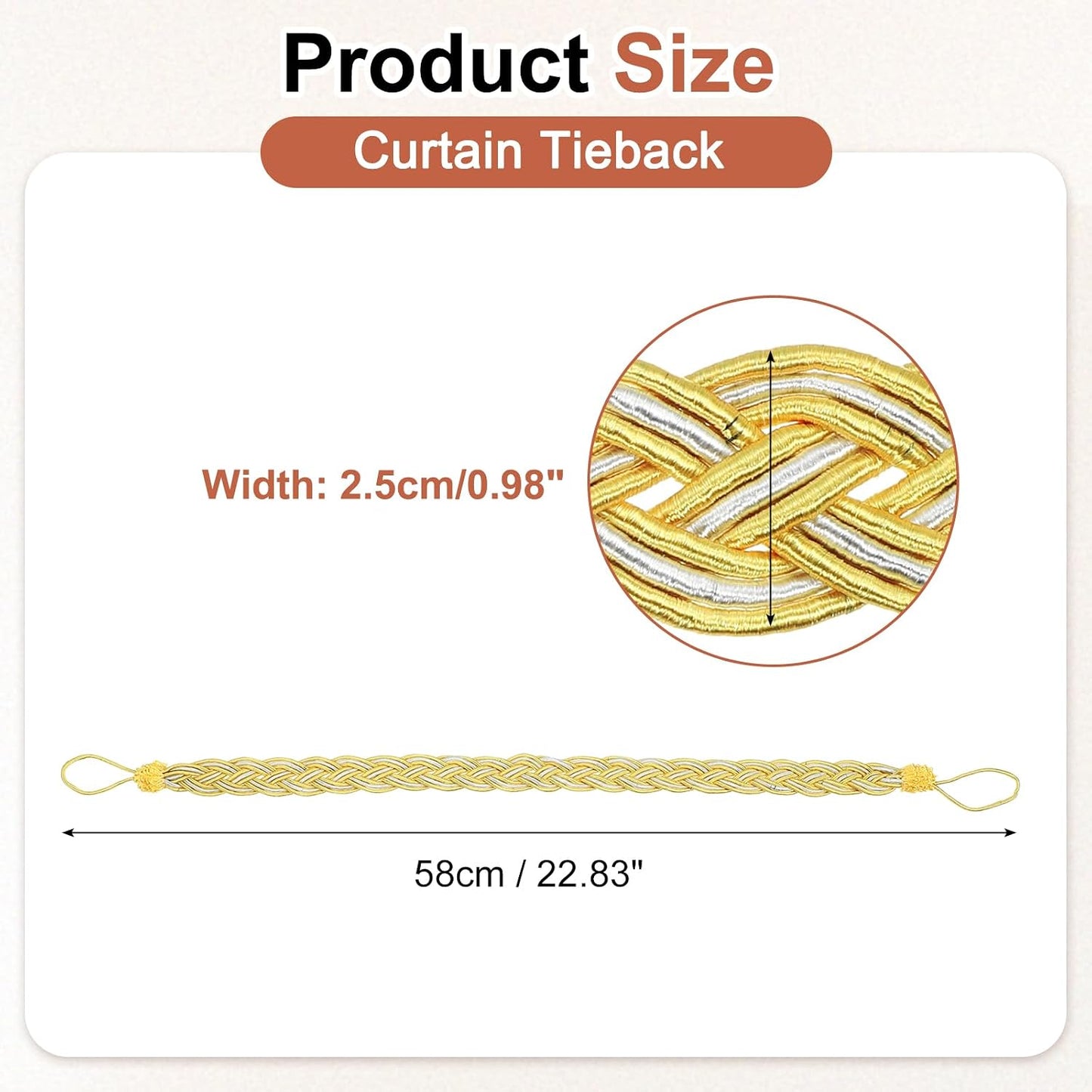 uxcell 2Pcs Curtain Tiebacks, 58cm/23 Braided Drapery Holdback Holder Decorative Rope Tie Back, Yellow