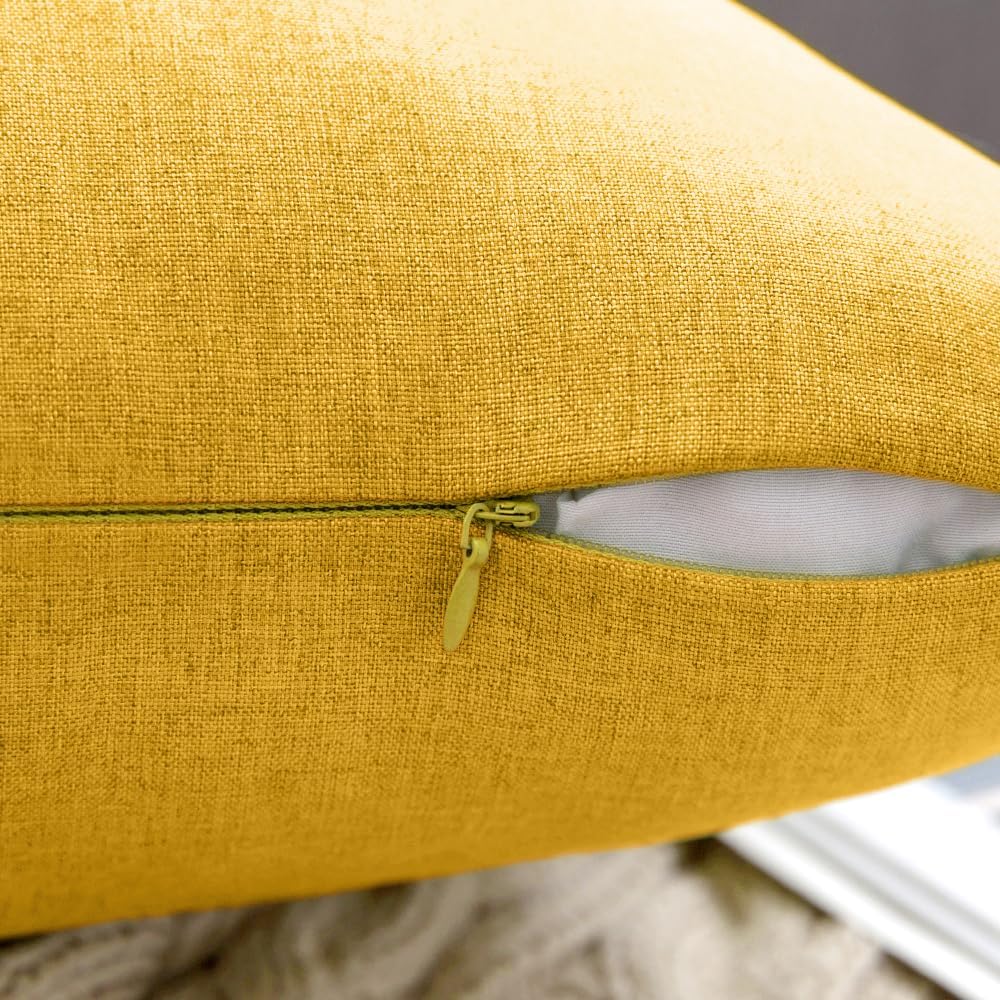 MIULEE Pack of 2 Decorative Outdoor Solid Waterproof Throw Pillow Covers Faux Linen Garden Farmhouse Cushion Cases for Summer Patio Tent Balcony Couch Sofa 18x18 Inch Mustard Yellow
