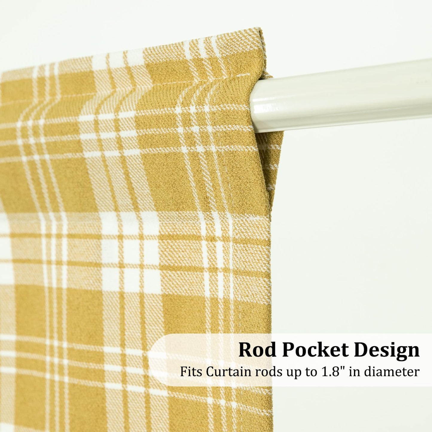 VOGOL Yellow Buffalo Check Jacquard Kitchen Valance, 52 x 18, 1 Panel | Jacquard Weave, Light Filtering Privacy, Easy to Hang, Curtain Valance for Kitchen, Bathroom and Small Windows