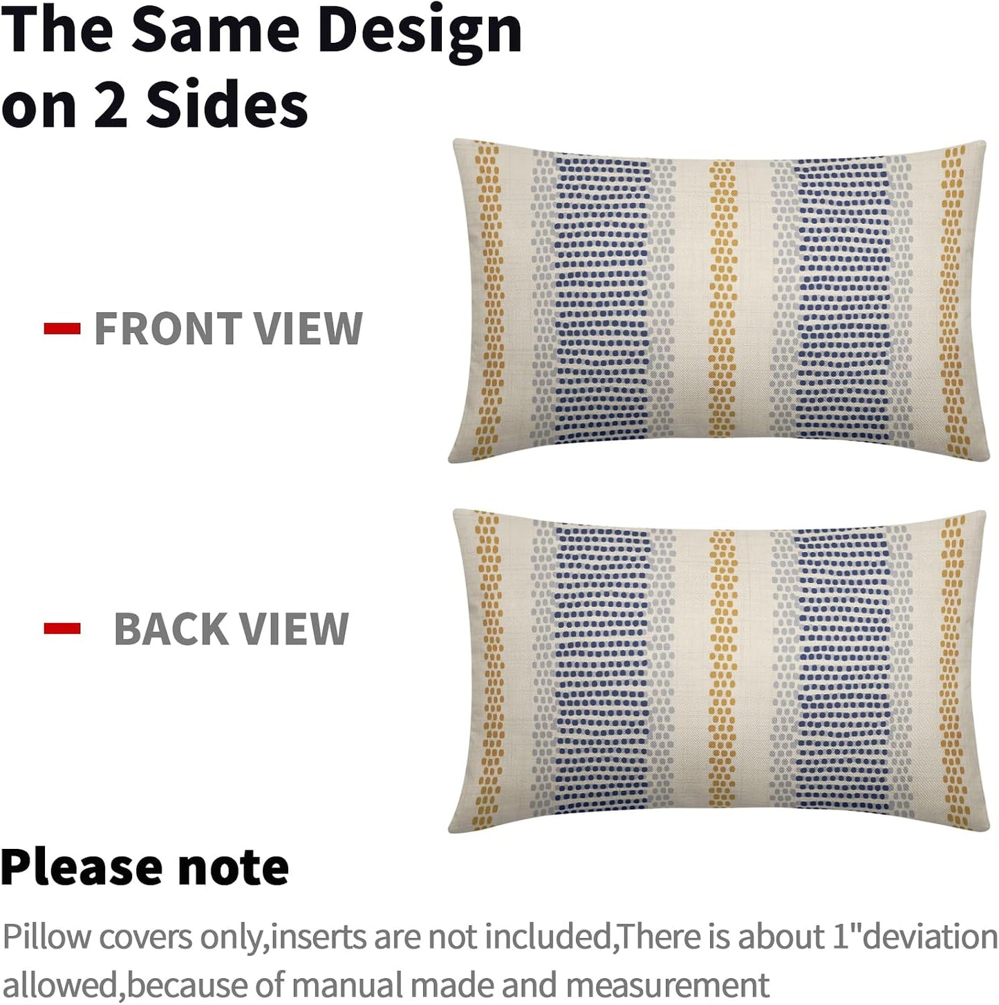 Blue Yellow Pillow Covers 12x20 Set of 2 Gray Grey Dot Print Striped Rectangle Decorative Outdoor Pillowcases Boho Rustic Farmhouse Decorative Throw Cushion Case Decor for Couch Sofa Bed