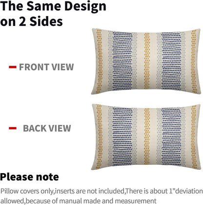 Blue Yellow Pillow Covers 12x20 Set of 2 Gray Grey Dot Print Striped Rectangle Decorative Outdoor Pillowcases Boho Rustic Farmhouse Decorative Throw Cushion Case Decor for Couch Sofa Bed