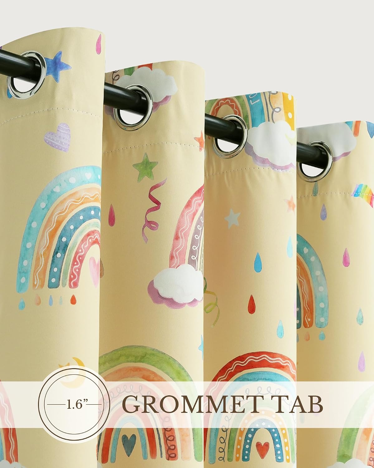 NICETOWN 100% Blackout Rainbow Yellow Curtains, Cartoon Grommet Window Drapes for Kids Bedroom Nursery, Thermal Insulated Room Darkening Treatments, 2 Panels, 52" x 84", Paler Yellow