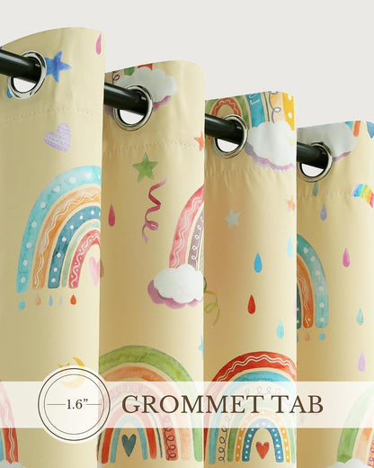 NICETOWN 100% Blackout Rainbow Yellow Curtains, Cartoon Grommet Window Drapes for Kids Bedroom Nursery, Thermal Insulated Room Darkening Treatments, 2 Panels, 52" x 84", Paler Yellow