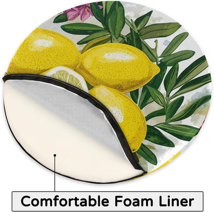 Lemons Yellow Round Chair Cushion for Dining Foam Seat Cushion Cover with Ties Reversible Removable Seat Chair Pads for Indoor Kitchen Decor 14 Inch