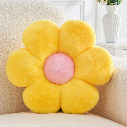 Yellow Flower Pillow, Soft Daisy Shaped Throw Pillows with Faux Rabbit Fur for Home Decorative,Cute Flower Throw Pillow Cushion for Bed Sofa Couch (Small - 15.7 Inch)