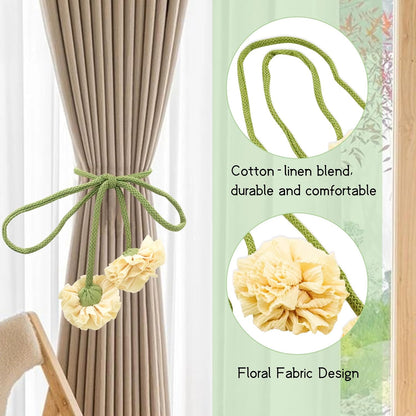 Boho Curtain Tiebacks, 2 Pcs Floral Curtain Holdbacks, Curtain Straps for Living Room Bedroom Window Decor, Unique Present for Homeowners(Yellow)