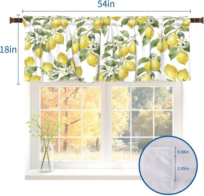 Lemon Curtains Valance for Windows Summer Watercolor Lemon Fruit Rod Pocket Valance Windows Treatments 1 Panel Yellow and White Short Curtains for Living Room Bathroom Bedroom