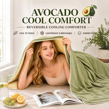 Eastsora Cooling Comforter Queen Size, Cooling Blanket for Hot Sleepers, Q-Max 0.45 Reversible Summer Comforter, Lightweight Breathable Bedding for Night Sweats (Yellow+Green)