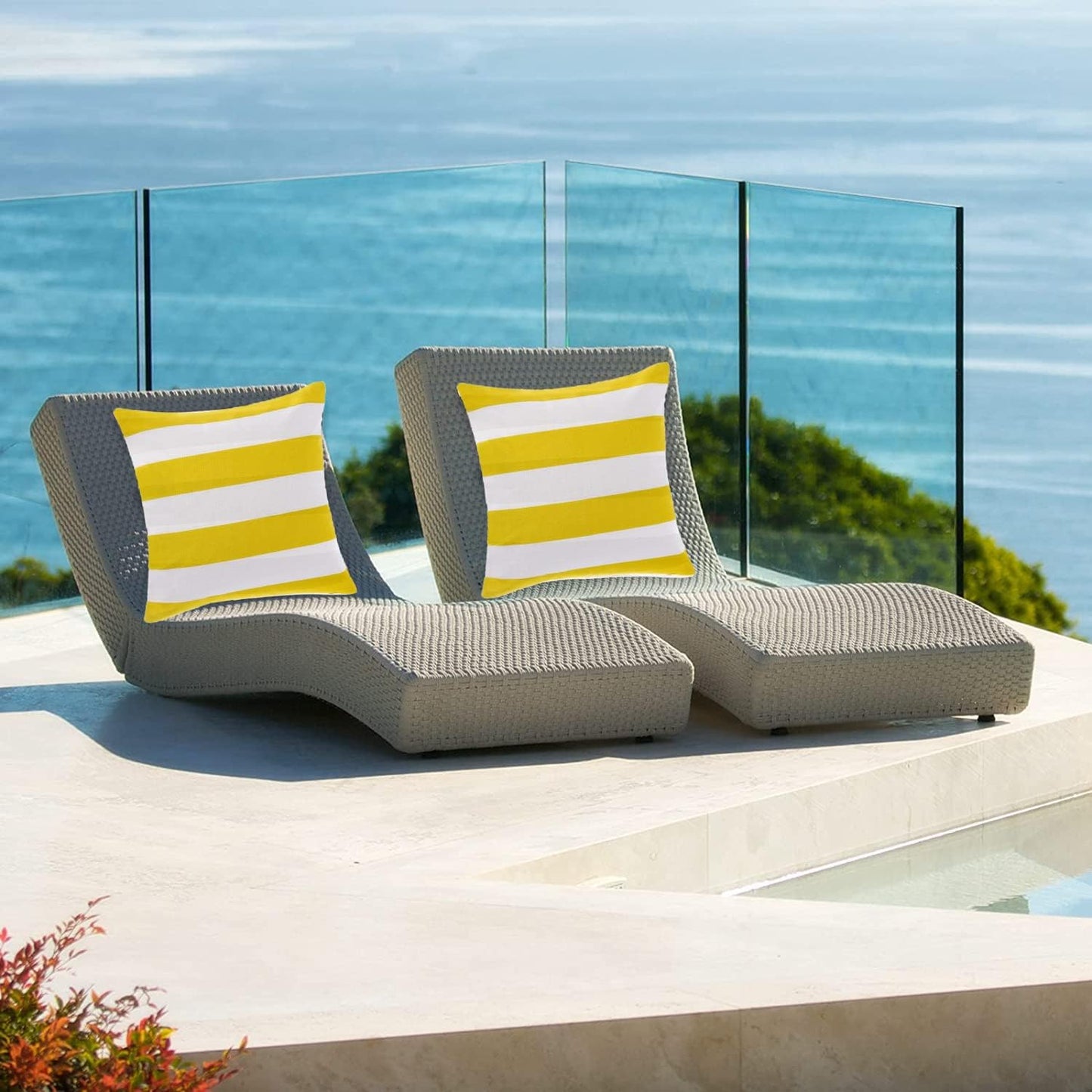 tiggell 4 Pack Waterproof Pillow Covers Outdoor Throw Pillowcases Decorative Garden Cushion Case for Home Garden Patio Couch Balcony Striped (18 * 18 inch, Yellow & White)