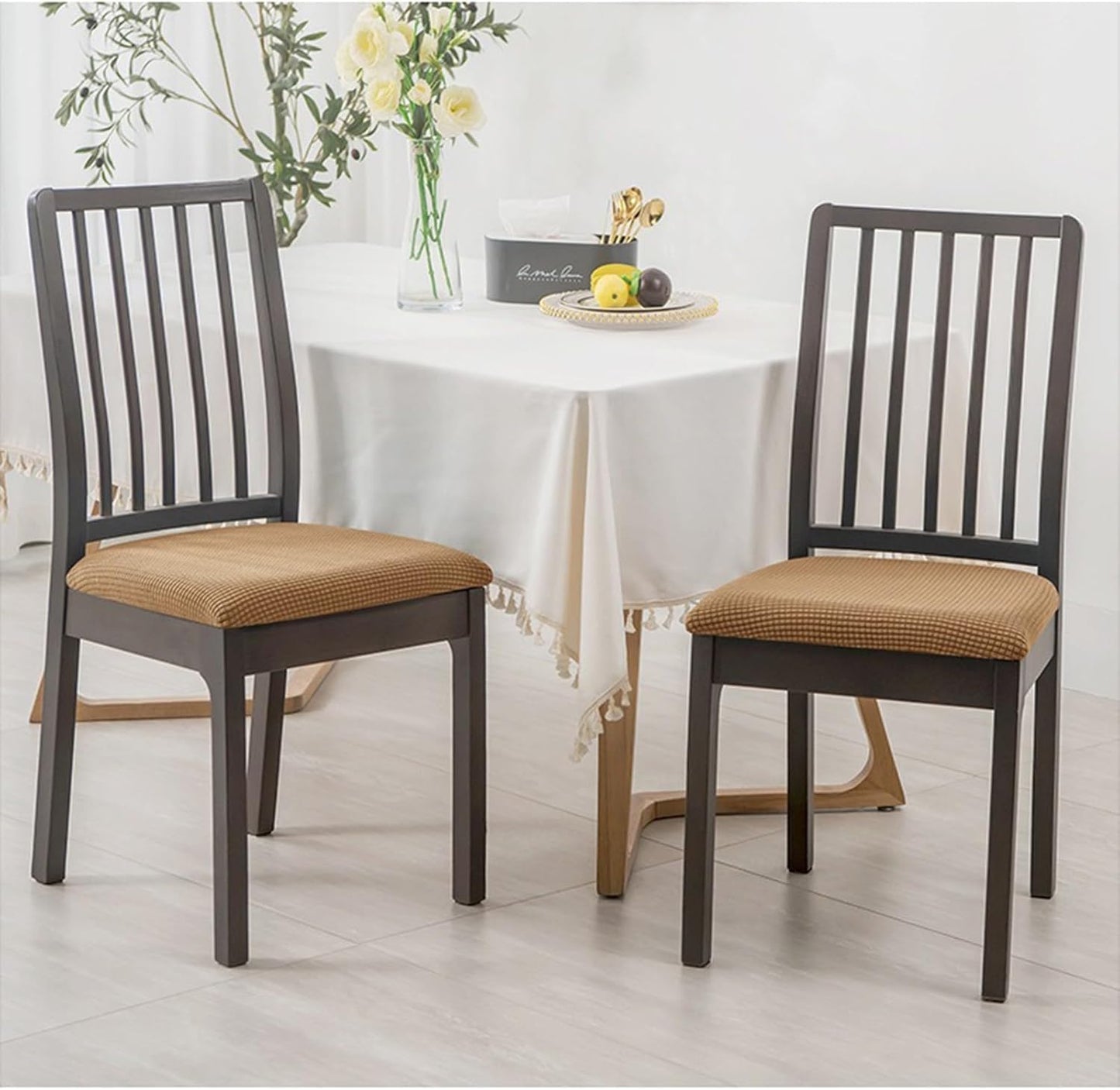 Seat Covers for Dining Chairs Set of 2/4/6,Seat Chair Cushion Covers,for Dinings Room Kitchen Hotel Chair Slipcovers,Anti-Slip and Durable,Four Seasons(Lemon Yellow,2 Set)