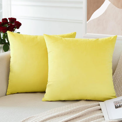 OTOSTAR Pack of 2 Velvet Soft Decorative Throw Pillow Covers 18 x 18 Inch Solid Square Cushion Case Couch Home Decor Pillow Covers for Sofa Bedroom Living Room (Lemon Yellow)