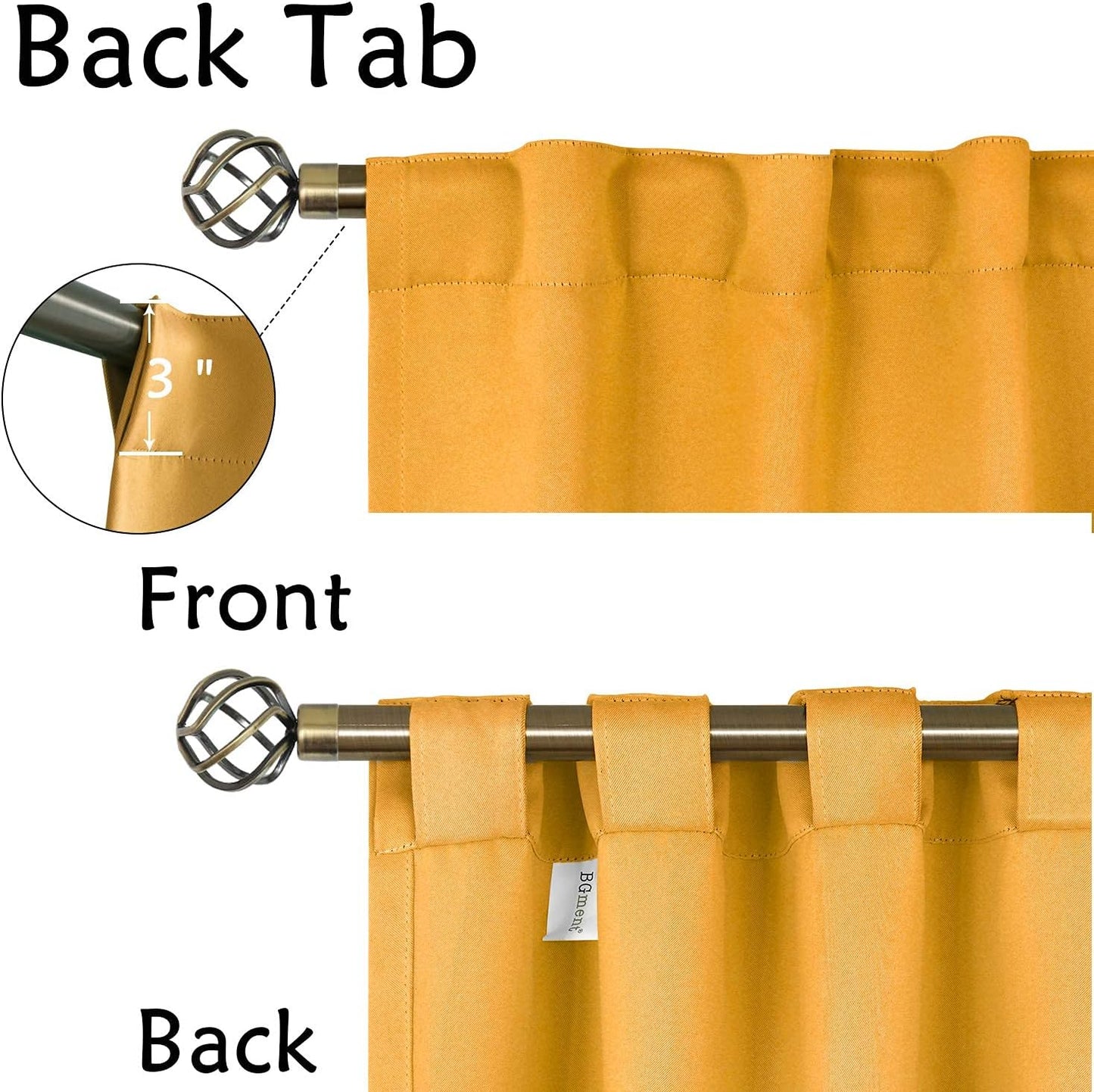 BGment Mustard Yellow Curtains for Bedroom - Thermal Insulated Blackout Room Darkening Curtains with Rod Pocket and Back Tab for Living Room, 2 Window Curtain Panels (42 x 63 Inch)