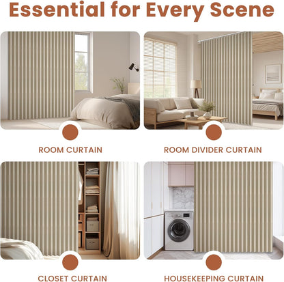 AJAZZ Blackout Accordion Door Curtain 98"x78" Cream Yellow - Magnetic Folding Room Divider, No-Drill Sliding Patio Closet