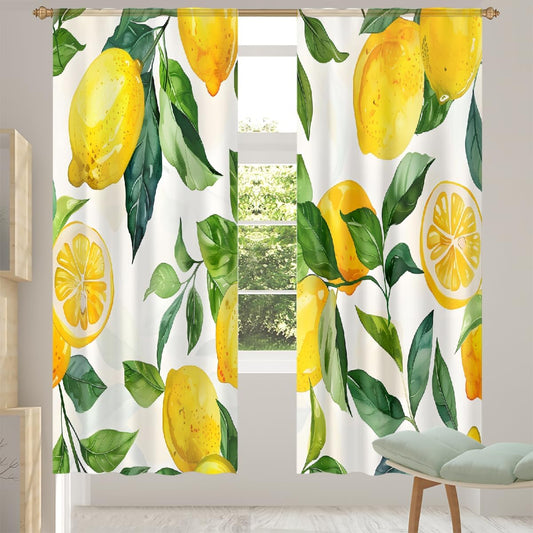 Sheer Curtains Lemon Tropical Fruit Yellow 2 Panels Set Curtains 55*78 Inch Drapes Length Light Filtering Window Curtain Panels with Rod Pocket Window Treatments for Living Room Bedroom Decor