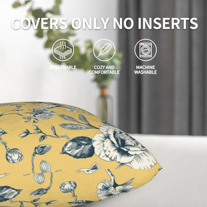 Floral Toile Throw Pillow Covers 18x18 inch Set of 2 Yellow Chinoiserie Flowers Pillow Cases French Country Spring Decorative Cushion Covers for Sofa Couch