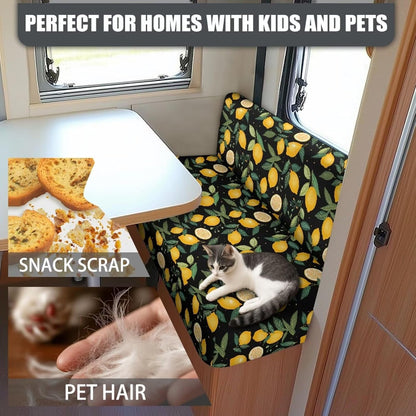 RV Dinette Cushion Covers Lemon Flower Print Stretch Dinette Booth Seats Camper Cushion Slipcover Couch Cover 2 Cushion Slipcovers RV Sofa Cover
