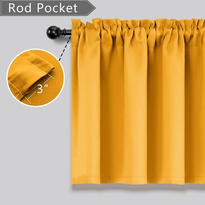 Mrs.Naturall Yellow Valances for Windows Rod Pocket Mustard Curtains for Kitchen Bathroom Living Room 36x16 Inches Long