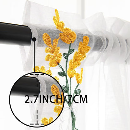 Floral Sheer Curtains Embroidered Lavender Patterned Semi-Sheer Curtain 84 Inches Long 2 Panels Rod Pocket Spring Voile Drapes for Living Room, Bedroom(W52 x L84 Inch, White&Yellow)