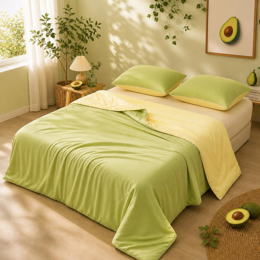 Eastsora Cooling Comforter Queen Size, Cooling Blanket for Hot Sleepers, Q-Max 0.45 Reversible Summer Comforter, Lightweight Breathable Bedding for Night Sweats (Yellow+Green)