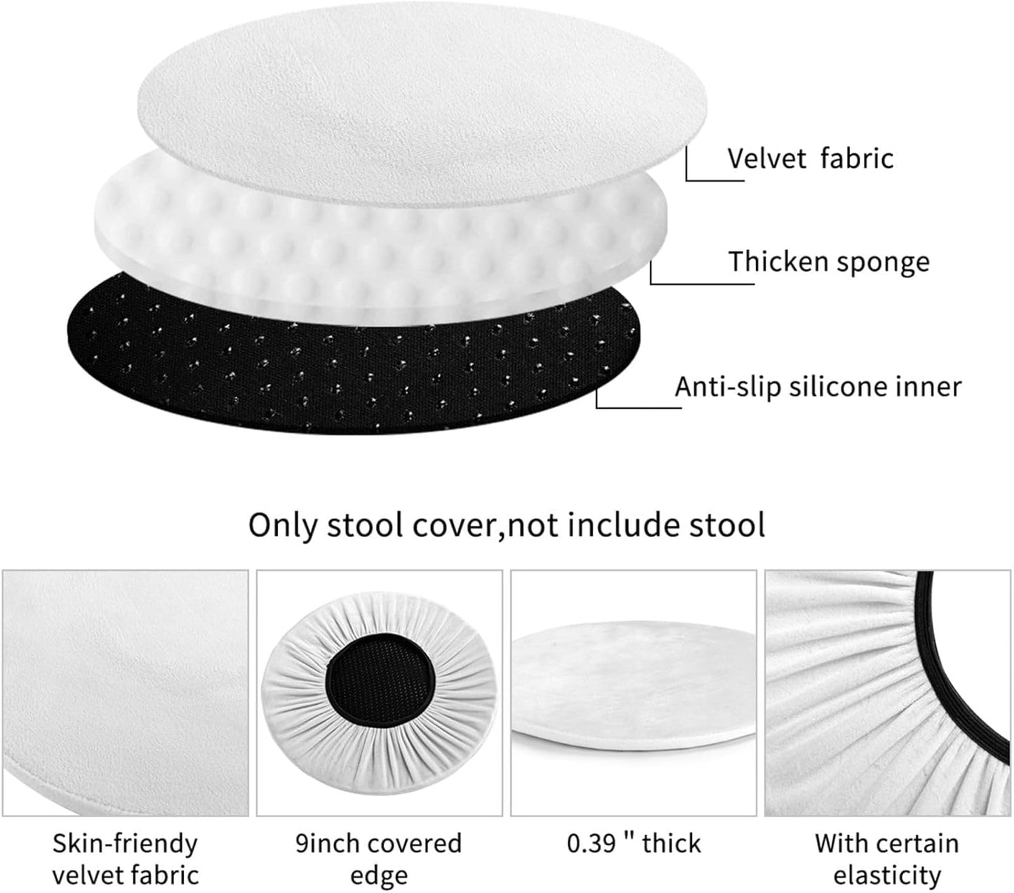 Lemon Round Bar Stool Cover 13 Inch, Soft Breathable Velvet Chair Seat Cushion Slipcover for Cafe Restaurant Hotel Bar