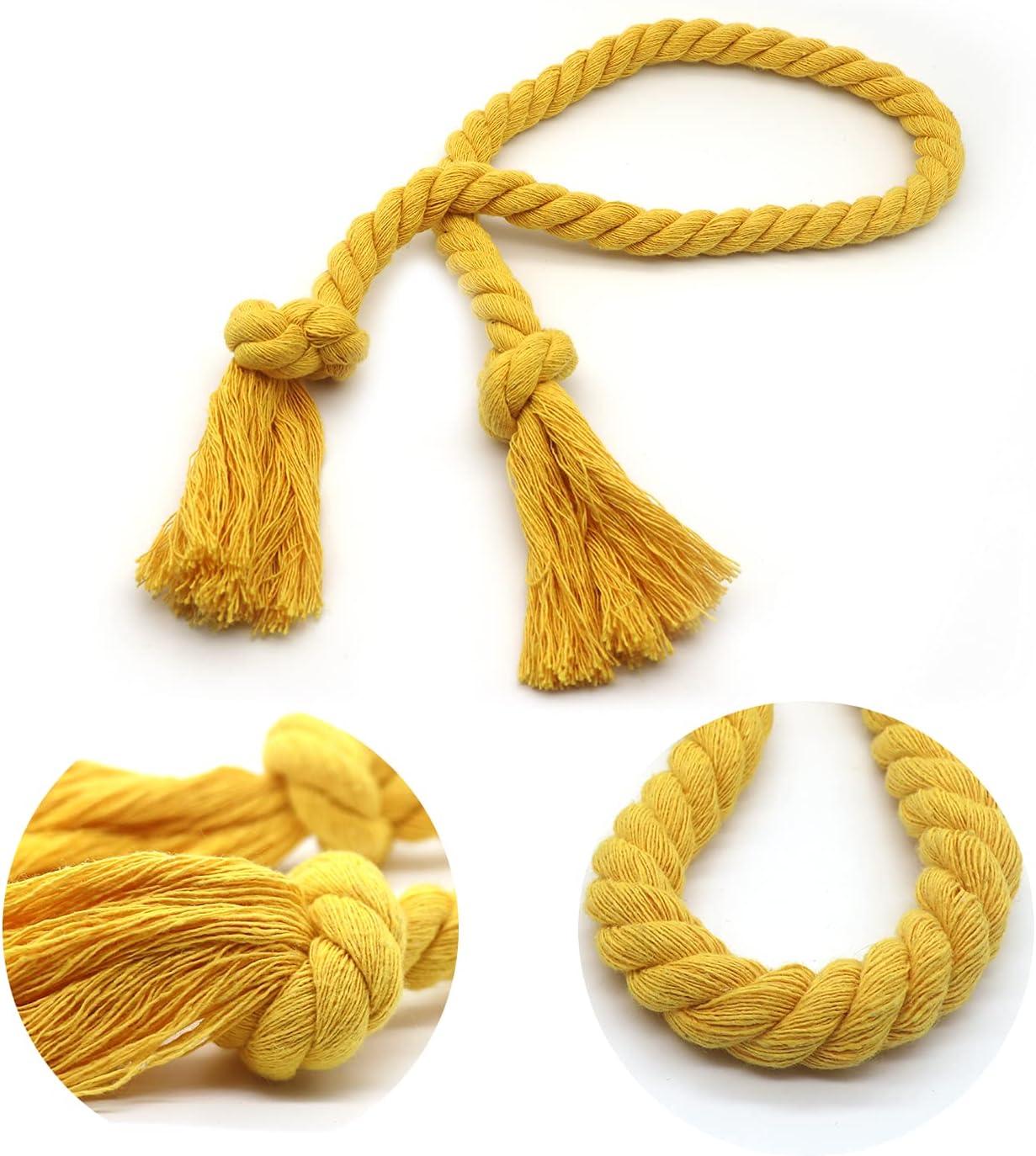 8 Pack Outdoor Curtain Tiebacks Rope, Natural Cotton Curtain Holders, Village Rural Rustic Curtain Holdbacks, Farmhouse Nautical Curtain Rope Tie Back for Drapery Patio, (Yellow)