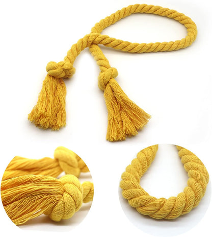8 Pack Outdoor Curtain Tiebacks Rope, Natural Cotton Curtain Holders, Village Rural Rustic Curtain Holdbacks, Farmhouse Nautical Curtain Rope Tie Back for Drapery Patio, (Yellow)