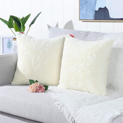 MANDIOO Pack of 2 Cream Yellow Faux Fur Fuzzy Cozy Soft Decorative Throw Pillow Covers Set Cushion Cases Pillowcases for Sofa Bedroom Car 18x18 Inches