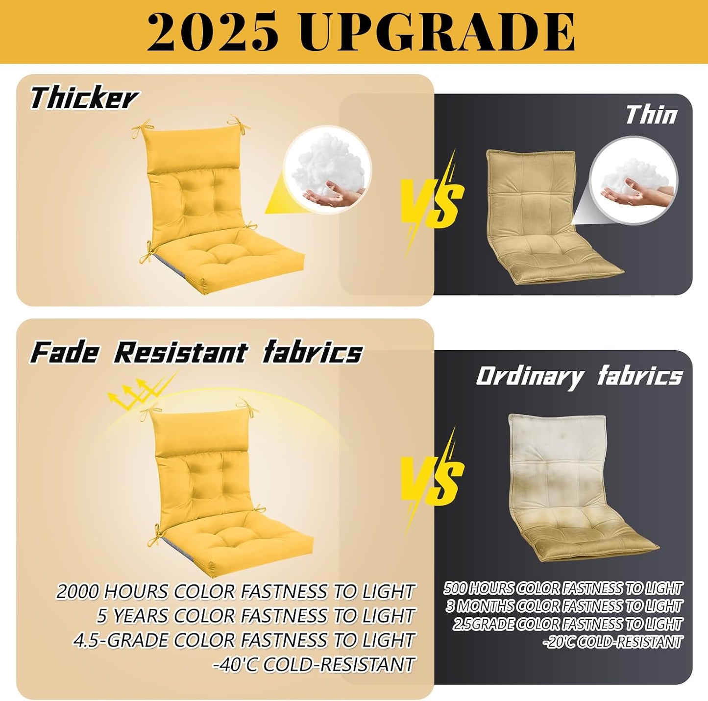 Sintuff 4 Pcs 44 x 21 x 4 Outdoor Chair Cushion Patio Chair Cushions Seat/Back Tufted Pillow with Ties Water Resistant Replacement Indoor Patio Furniture Outdoor Furniture (Solid Color,Yellow)