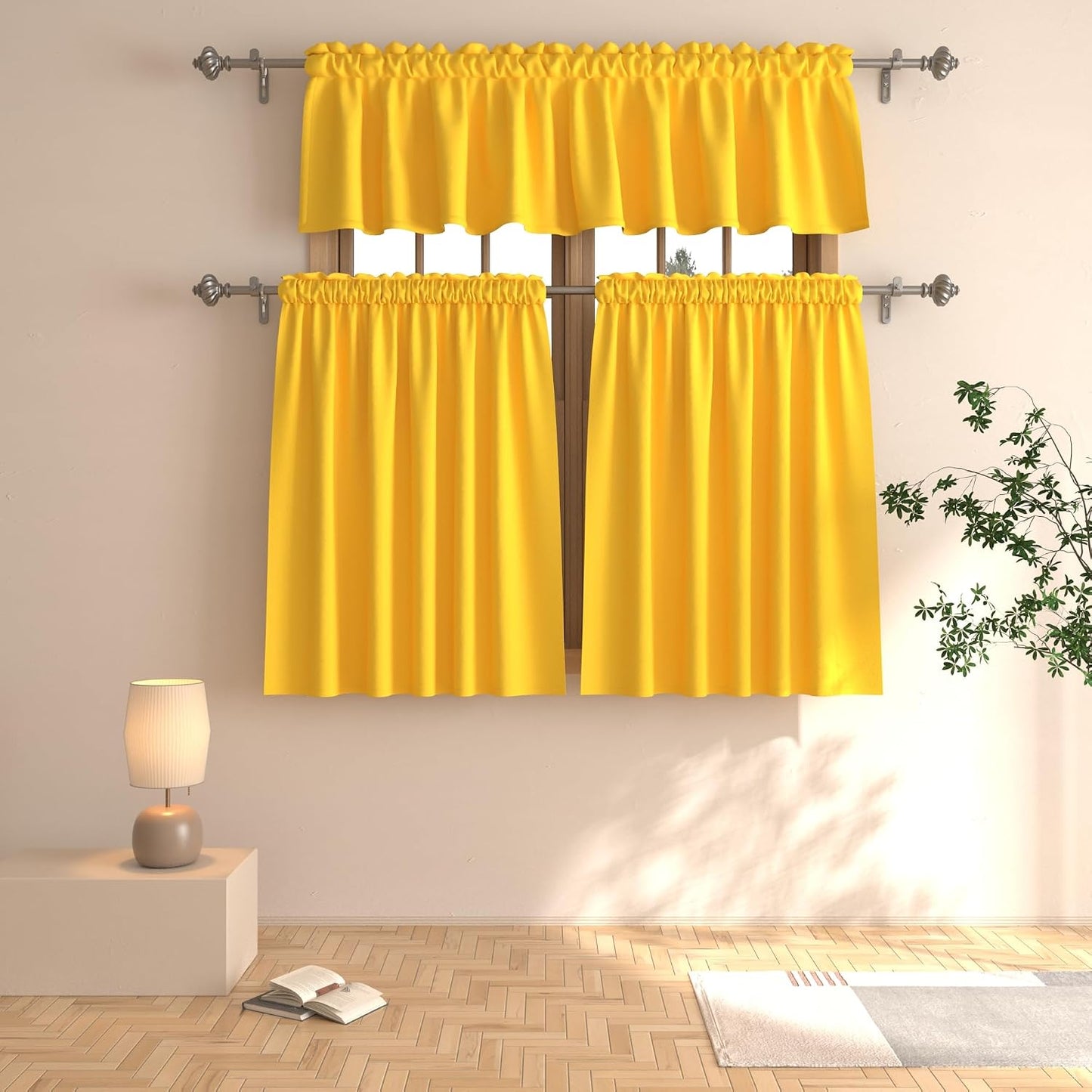 Yellow Valance Curtain Toppers 14 inches Long Kitchen Window Curtains Living Room Darkening Rod Pocket Triple Weave Bathroom Window Short Small Little Mini Curtain Valance Bedroom 1 Piece 90"x14"