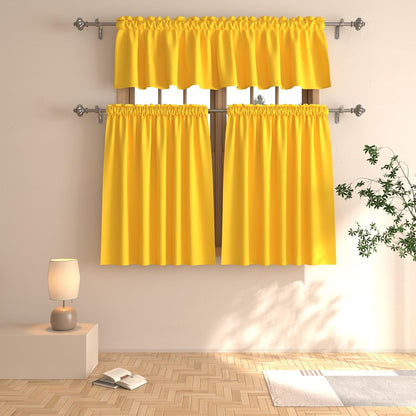 Yellow Valance Curtain Toppers 14 inches Long Kitchen Window Curtains Living Room Darkening Rod Pocket Triple Weave Bathroom Window Short Small Little Mini Curtain Valance Bedroom 1 Piece 90"x14"