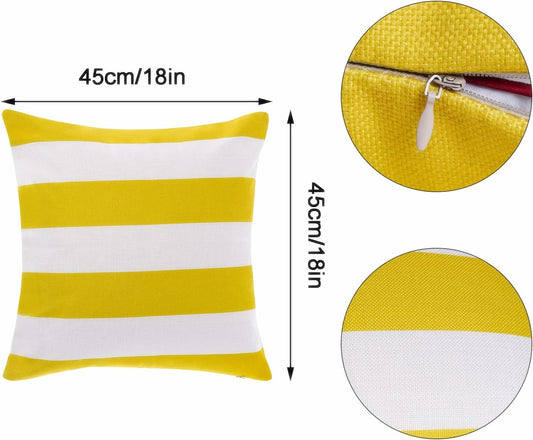 tiggell 2 Pack Waterproof Pillow Covers Outdoor Throw Pillowcases Decorative Garden Cushion Case for Home Garden Patio Couch Balcony Striped (Yellow & White, 18 * 18 inch)