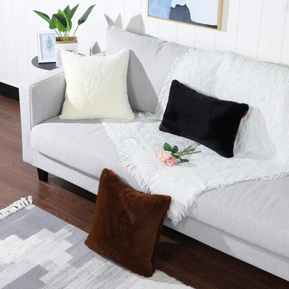 MANDIOO Pack of 2 Cream Yellow Faux Fur Fuzzy Cozy Soft Decorative Throw Pillow Covers Set Cushion Cases Pillowcases for Sofa Bedroom Car 18x18 Inches