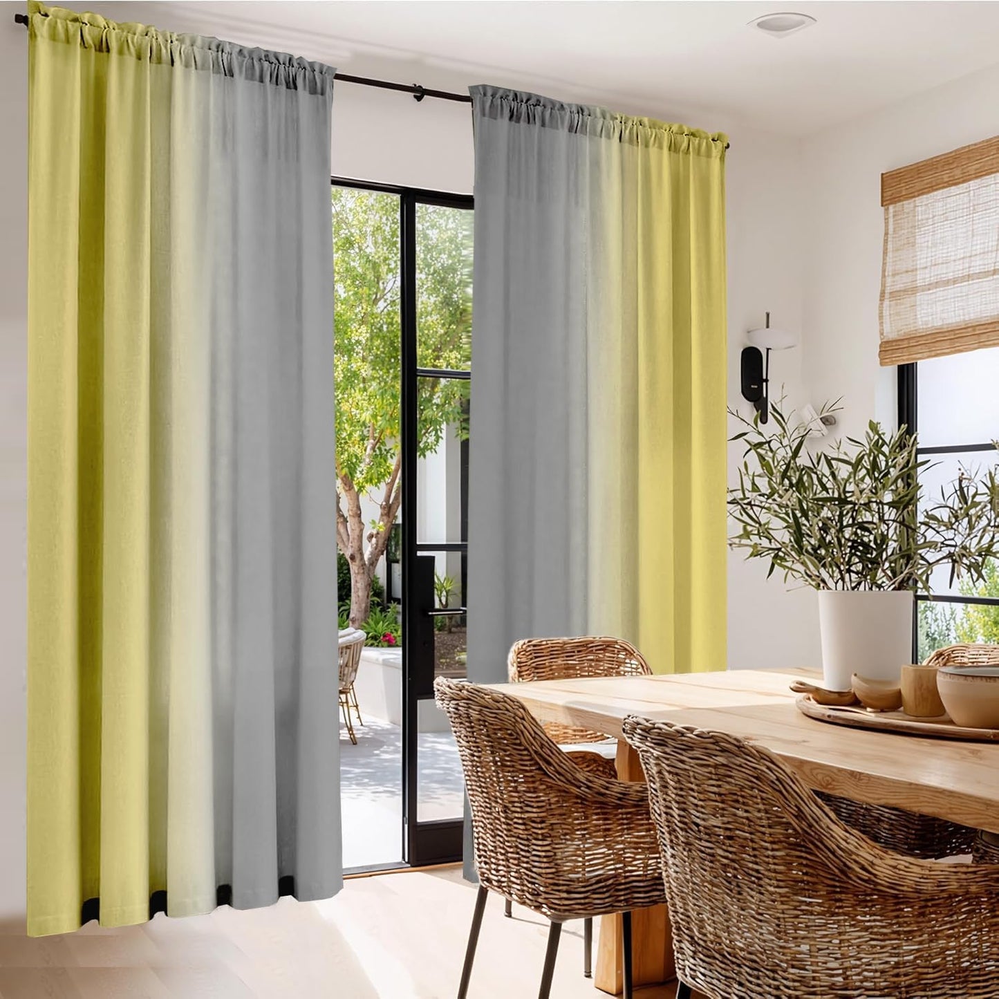 Yellow and Grayish Curtains for Living Room 84 Inch Length Ombre Curtains 2 Panel Bedroom Yellow and Grey Curtains Rod Pocket Light Filtering Window Curtain Modern Gradient Drapes
