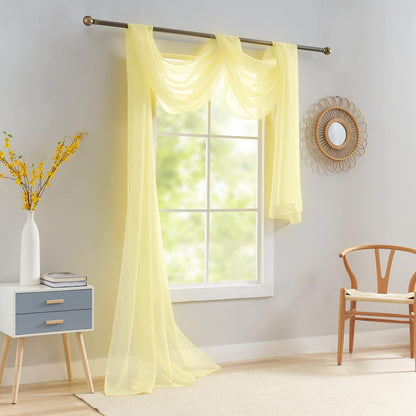Luvyohmee Light Yellow Scarf Valances for Windows - Sheer Window Scarf Valance, 144 Inch Curtain Scarf Swag Curtains, Sheer Valances for Windows Fabric for Draping, Bed Canopy Curtains 52Wx144L