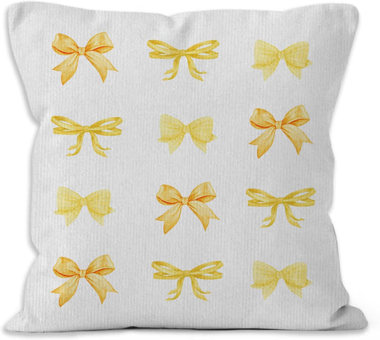 Yellow Bow Throw Pillow Covers, Coquette Pillow Covers, Girly Decorative Pillow Covers for Girls Room Aesthetic, Coquette Room Decor, Bow Room Decor, Preppy Trendy Decor Pillow Covers 18x18