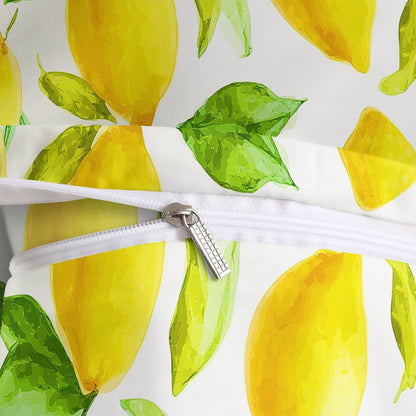 Yellow Duvet Cover Set King Size, Kids Teens Hand Drawn Leaves and Lemon Bedding Set, 3 Piece Soft Microfiber Comforter Cover (104 x 90 in) with 2 Pillowcase